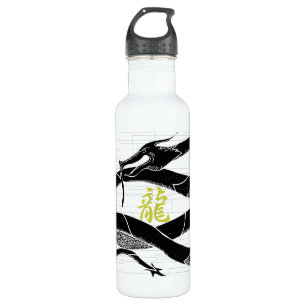 Black Japanese Dragon White Background 710 Ml Water Bottle