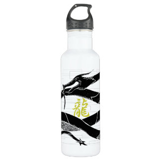 Black Japanese Dragon White Background 710 Ml Water Bottle