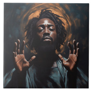 Black Jesus He Touched Me  Ceramic Tile