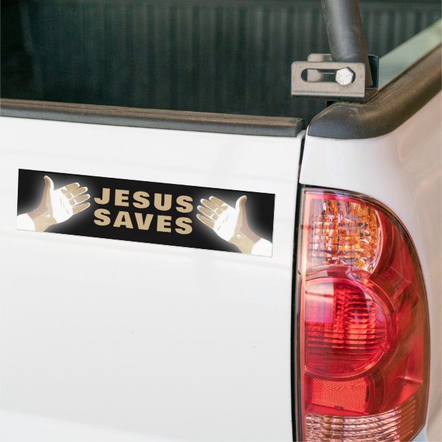 black JESUS SAVES Bumper Sticker (On Truck)