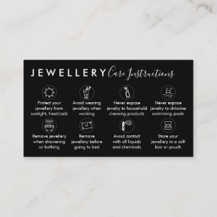 Black Jewellery Aftercare Instructions Business Card