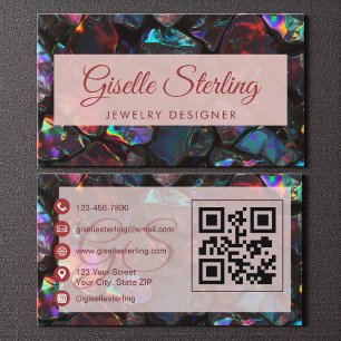  Black Jewellery Designer Opal Gemstone QR Code Business Card