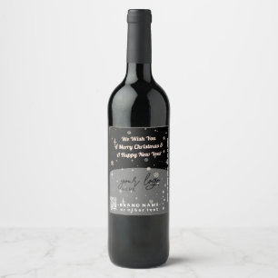 Black Jolly Christmas Business Logo QR code Chic Wine Label
