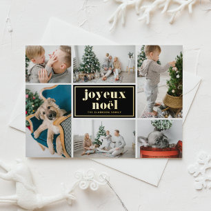 Black Joyeux Noël Retro Typography Photo Collage Foil Holiday Card