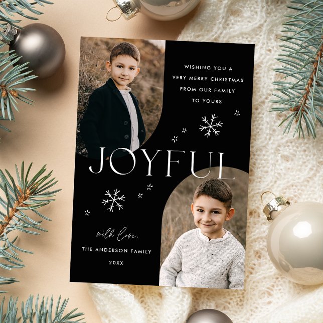 Black Joyful Snowflake Arch Frame 2 Photo Holiday Card (Creator Uploaded)