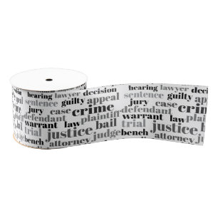 Black Judicial Text Word Cloud on White Grosgrain Ribbon