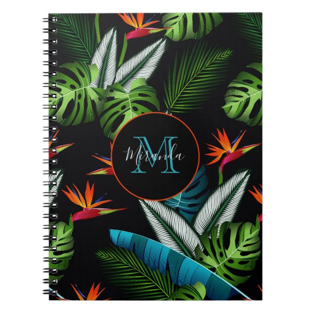 Black jungle green foliage name notebook (Front)