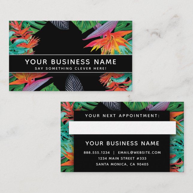 Black Jungle Tropical Modern Elegant Professional Appointment Card (Front/Back)