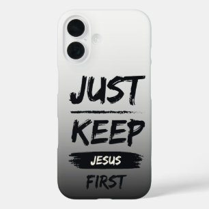 Black Just Keep Jesus First iPhone 16 Case