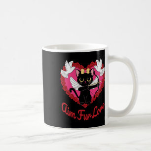 Black Kawaii Cat Cupid With Heart And Rose Aim Fur Coffee Mug