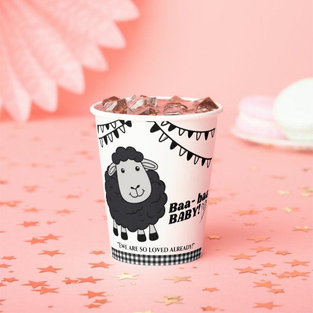 Black Kawaii Little Lamb Baby Shower Paper Cups (Insitu)