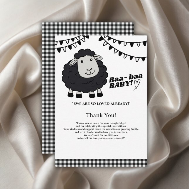 Black Kawaii Little Lamb Baby Shower Thank You Card (Creator Uploaded)