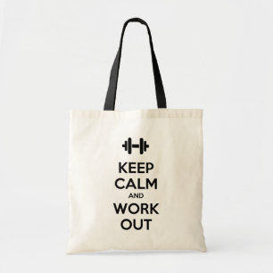 Black Keep Calm and Work Out Motivational Tote Bag