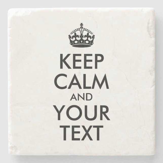 Black Keep Calm and Your Text Stone Coaster (Front)