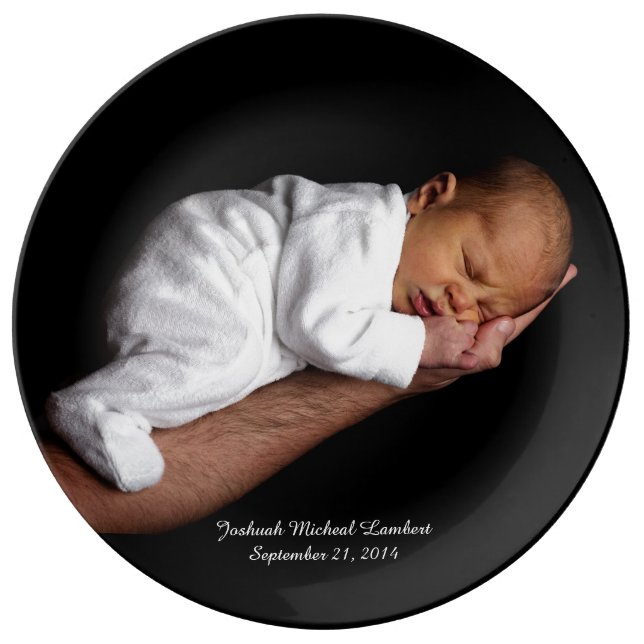 Black Keepsake Custom Baby Photo Plate (Front)