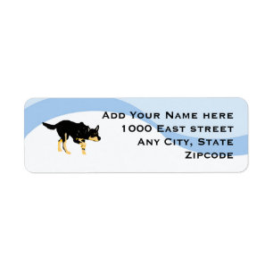 Black Kelpies on Blue Swirl Return Address Label