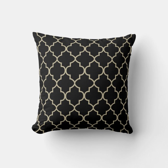 Black & Khaki  Quatrefoil Design Cushion (Front)