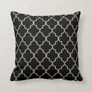 Black & Khaki Quatrefoil Design Cushion
