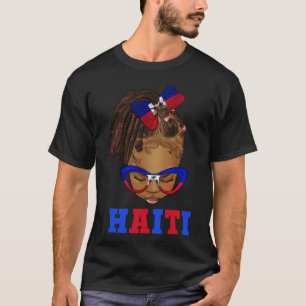 Black Kid Afro Messy Bun Haitian Girl Haiti Indepe T-Shirt