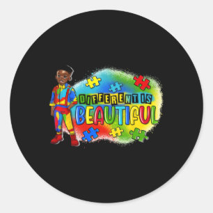 Black Kid Autism Different Is Beautiful Autism Awa Classic Round Sticker