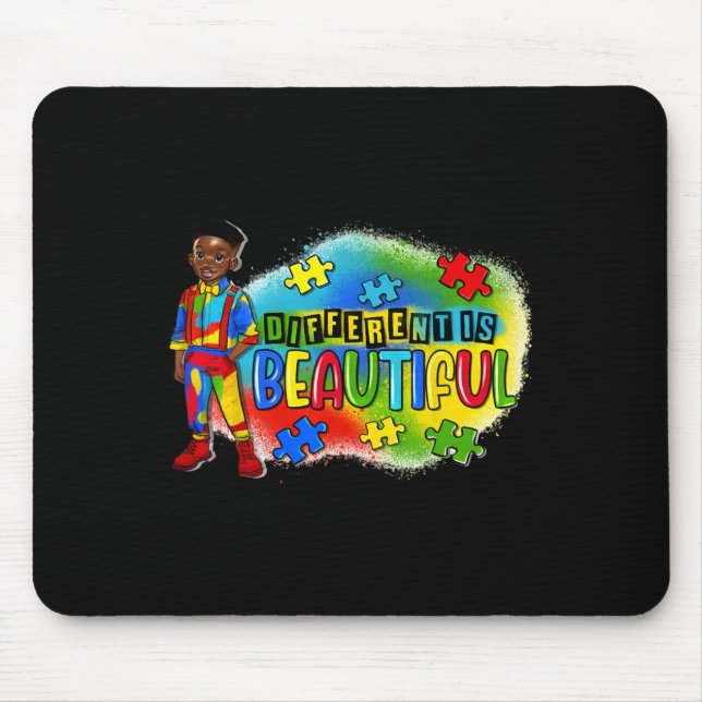 Black Kid Autism Different Is Beautiful Autism Awa Mouse Pad (Front)