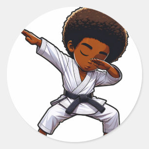 Black Kid Karate Funny Dabbing Afro Black Belt Boy Classic Round Sticker