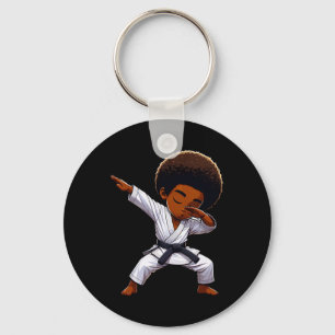 Black Kid Karate Funny Dabbing Afro Black Belt Boy Key Ring