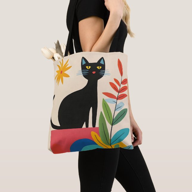 Black Kiity Cat Tote Bag (Close Up)