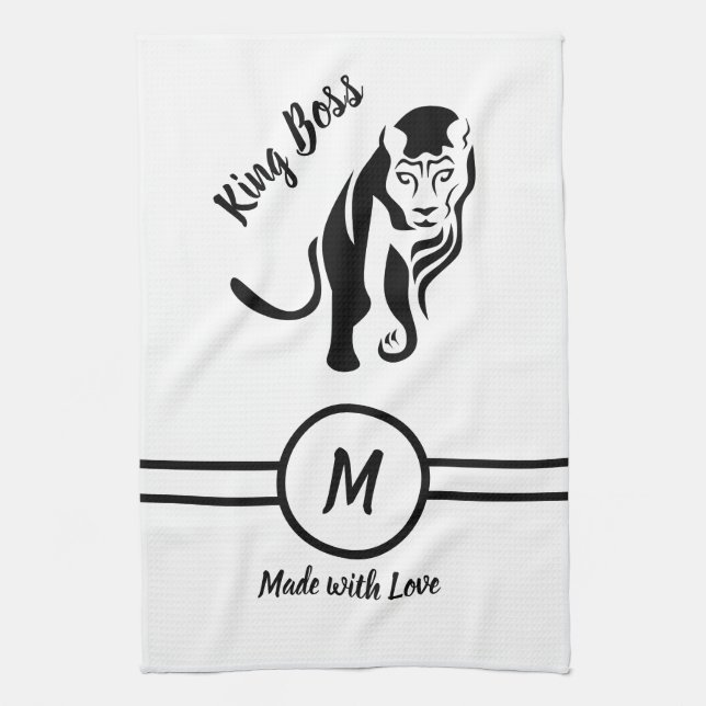 Black King Lion Leo Tea Towel (Vertical)