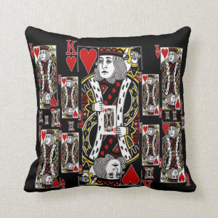 BLACK KING OF HEARTS CASINO PLAYING CARDS CUSHION