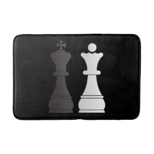 Black king white queen chess pieces bath mat