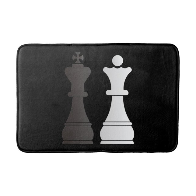 Black king white queen chess pieces bath mat (Front)