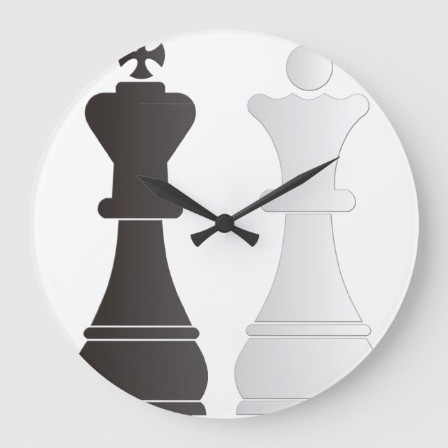 Black king white queen chess pieces large clock (Front)