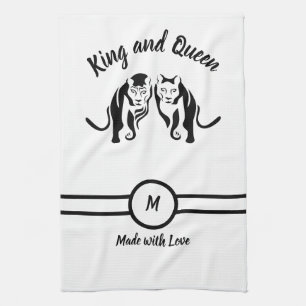 Black Kings and Queens Black Leo Lion and Lioness Tea Towel