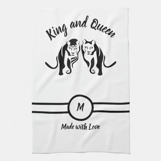 Black Kings and Queens Black Leo Lion and Lioness Tea Towel (Vertical)