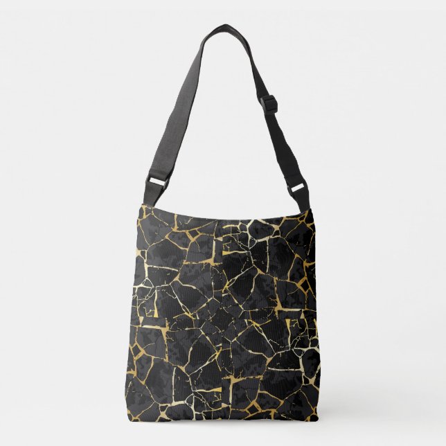 Black Kintsugi Gold Vein  Crossbody Bag (Front)