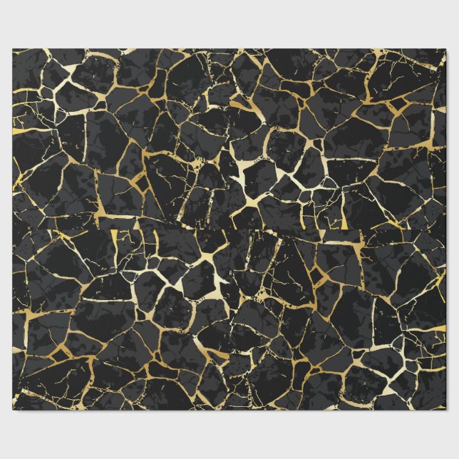 Black Kintsugi Gold Vein Wrapping Paper (Seam)