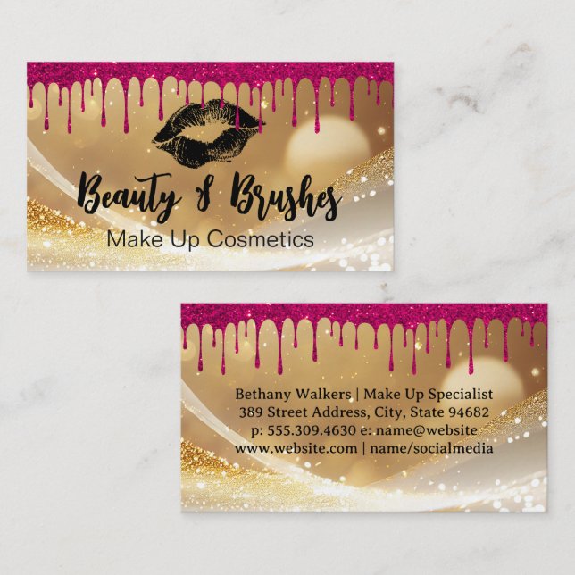 Black Kiss Stain | Gold Glitter and Drip Business Card (Front/Back)