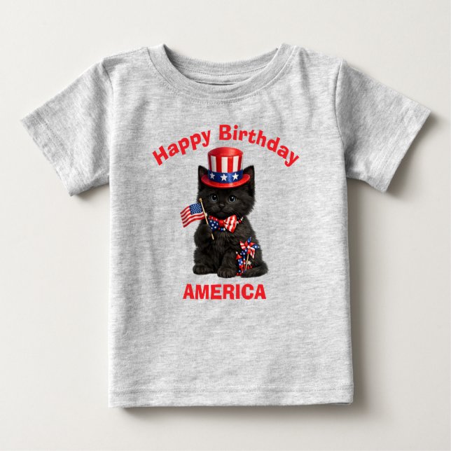 Black Kitten (1c) Patriotic Kid T-Shirt (Front)