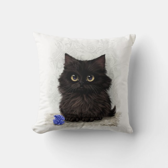 Black Kitten Cartoon Cushion (Front)