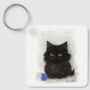 Black Kitten Cartoon Key Ring