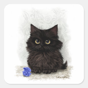 Black Kitten Cartoon Square Sticker