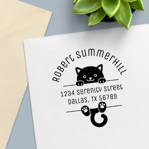 Black Kitten Cat Arch Address 2 Self-inking Stamp