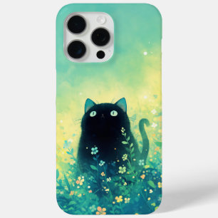 Black Kitten Floral Fantasy iPhone 15 Pro Max Case