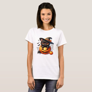 Black Kitten in a Halloween pumpkin T-Shirt