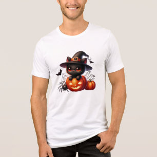 Black Kitten in a Halloween Pumpkin Tri-Blend Shirt