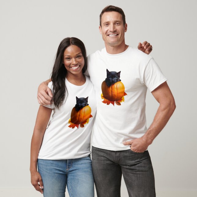 Black Kitten In A Pumpkin T-Shirt (Unisex)
