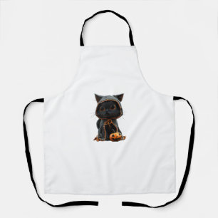 Black Kitten in Pumpkin Cape - Halloween Design Apron