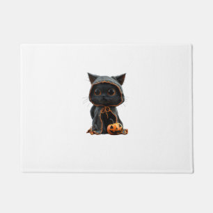 Black Kitten in Pumpkin Cape - Halloween Design Doormat