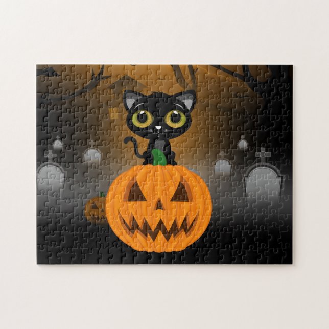 Black Kitten & Jack O Lantern Jigsaw Puzzle (Horizontal)